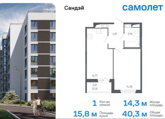 Продам 1-ком. квартиру, 40.3 м2, Санкт-Петербург, метро Проспект Ветеранов, жилой комплекс Сандэй, 7.2