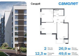 Продаю 2-комнатную квартиру, 49.6 м2, Санкт-Петербург, Красносельский район, жилой комплекс Сандэй, 7.2