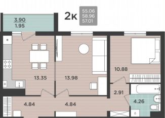 Продается 2-ком. квартира, 60 м2, посёлок Большое Исаково