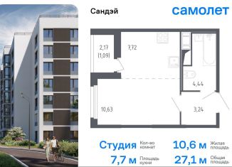 Продается квартира студия, 27.1 м2, Санкт-Петербург, метро Проспект Ветеранов, жилой комплекс Сандэй, 7.2