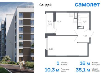 Продаю однокомнатную квартиру, 35.1 м2, Санкт-Петербург, метро Проспект Ветеранов, жилой комплекс Сандэй, 7.2