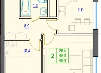 Продается 2-ком. квартира, 48.3 м2, Грозный, улица Муслима Г. Гайрбекова, 68к1