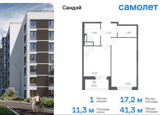 1-комнатная квартира на продажу, 41.3 м2, Санкт-Петербург, метро Проспект Ветеранов, жилой комплекс Сандэй, 7.2