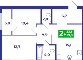Продажа двухкомнатной квартиры, 59.3 м2, село Мариинский