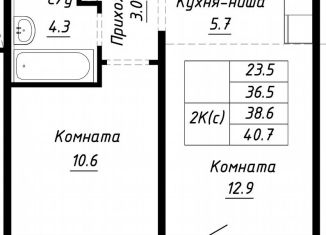 Двухкомнатная квартира на продажу, 40.7 м2, Барнаул