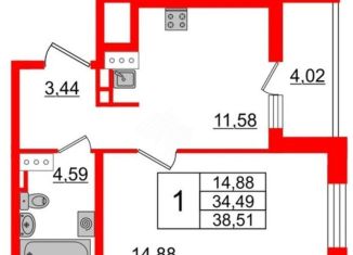 Продается 1-ком. квартира, 36 м2, Санкт-Петербург, Белоостровская улица, 10к2, метро Выборгская