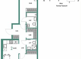 Продается 2-комнатная квартира, 64 м2, Тюмень, улица Восстания, Калининский округ