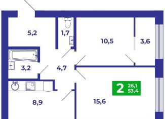 Продаю 2-комнатную квартиру, 53.4 м2, село Мариинский