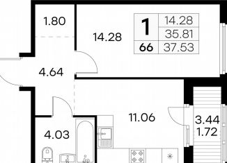 Продажа 1-ком. квартиры, 37.5 м2, посёлок Парголово