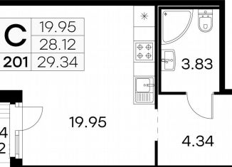 Квартира на продажу студия, 29.3 м2, посёлок Парголово