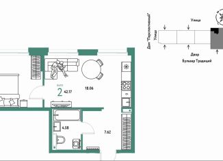 Продается 2-ком. квартира, 42.2 м2, Тюмень, Калининский округ, улица Восстания