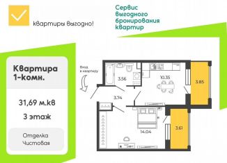 Продаю 1-ком. квартиру, 31.7 м2, посёлок Стрельна, проспект Будённого, 20к1