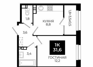 1-ком. квартира на продажу, 31.6 м2, Ставрополь, улица Южный Обход, 65к1, Ленинский район