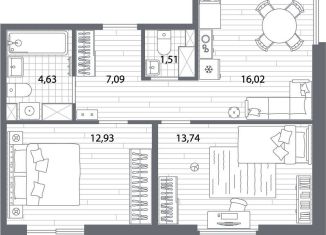 Продам 2-ком. квартиру, 56.8 м2, Санкт-Петербург, метро Лесная