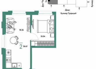 Продаю двухкомнатную квартиру, 36.6 м2, Тюмень, улица Восстания, Калининский округ