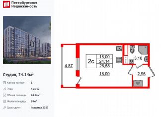 Продается квартира студия, 24.1 м2, Санкт-Петербург, метро Парнас