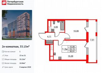 Продаю 1-ком. квартиру, 33.2 м2, деревня Новосаратовка