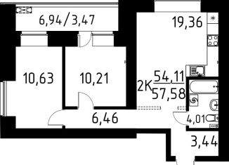 Продаю 2-ком. квартиру, 57.6 м2, Томская область, улица Вершинина, 58к2