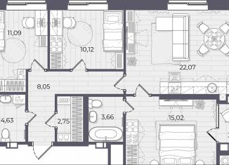 Продам трехкомнатную квартиру, 80.7 м2, Астрахань