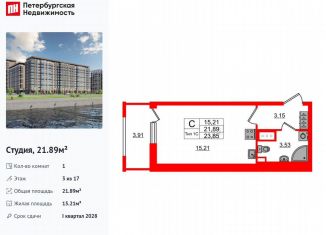 Продается квартира студия, 21.9 м2, Санкт-Петербург, метро Проспект Большевиков