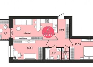 Продам 2-ком. квартиру, 65.2 м2, Ярославль, 1-я Приволжская улица, 6А, ЖК Московский Квартал