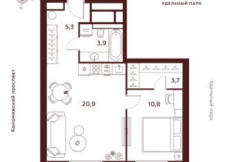 Продам 1-комнатную квартиру, 44.6 м2, Санкт-Петербург, метро Пионерская