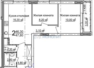 Продаю 2-ком. квартиру, 47.8 м2, Нижний Новгород, метро Кировская