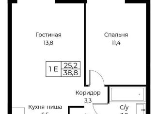 1-комнатная квартира на продажу, 38.8 м2, Москва, улица Намёткина, 10Д, ЮЗАО