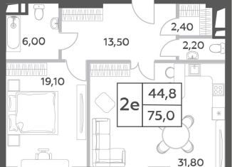 Двухкомнатная квартира на продажу, 75.9 м2, Москва, проспект Генерала Дорохова, вл1к3, метро Ломоносовский проспект