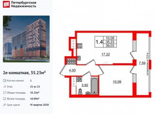 Продам 1-комнатную квартиру, 35.2 м2, Ленинградская область