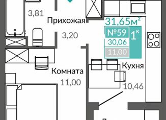 Продам 1-ком. квартиру, 30.1 м2, Симферополь, Киевский район