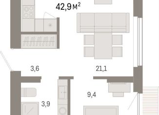 Продам 1-комнатную квартиру, 42.9 м2, Новосибирск