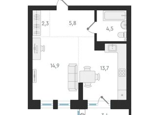 Продается 1-комнатная квартира, 41.2 м2, Новосибирск, Заельцовский район