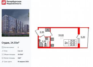 Продам квартиру студию, 24.4 м2, Санкт-Петербург, муниципальный округ Коломяги