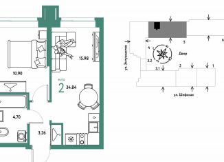 Продам 2-комнатную квартиру, 34.8 м2, Екатеринбург, метро Уралмаш, улица Баумана, 1