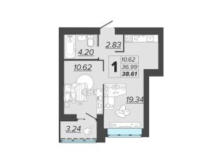 Продается однокомнатная квартира, 38.6 м2, Брянск, Советский район