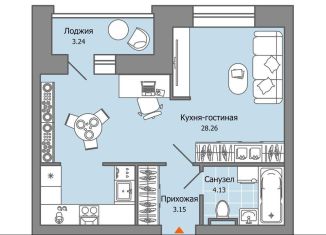 Продаю однокомнатную квартиру, 37 м2, село Первомайский