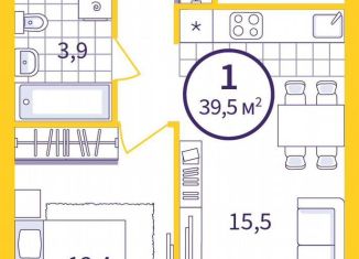 1-комнатная квартира на продажу, 37.7 м2, Екатеринбург, улица Щербакова, 76