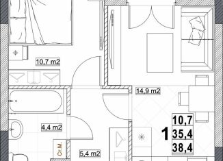 Продажа однокомнатной квартиры, 38.4 м2, Нижний Новгород