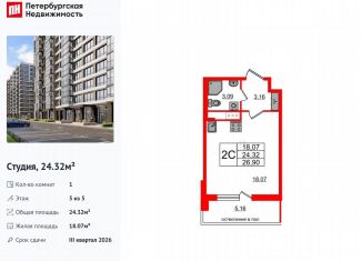 Продаю квартиру студию, 24.3 м2, Санкт-Петербург, метро Ленинский проспект