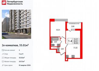 1-ком. квартира на продажу, 35 м2, Санкт-Петербург, Кубинская улица, 1к3, муниципальный округ Автово