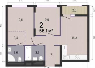 Продажа 2-комнатной квартиры, 56.1 м2, Екатеринбург, Трамвайный переулок, 4, метро Динамо