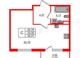 Квартира на продажу студия, 34.4 м2, Санкт-Петербург, набережная реки Смоленки, 8/86, муниципальный округ Васильевский