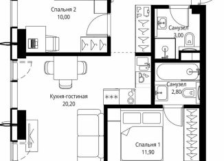 Продам 2-комнатную квартиру, 55.4 м2, Москва, квартал Клифф 5, 1