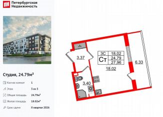 Продажа квартиры студии, 24.8 м2, Санкт-Петербург, муниципальный округ Пулковский Меридиан