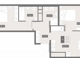 Продажа 2-ком. квартиры, 55.6 м2, посёлок Шушары