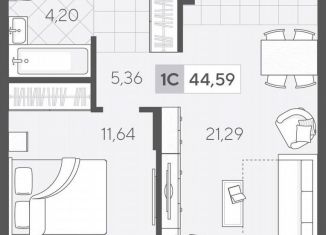 1-ком. квартира на продажу, 44.6 м2, Тюмень