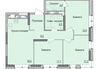 3-комнатная квартира на продажу, 69.9 м2, Ижевск, жилой район Культбаза