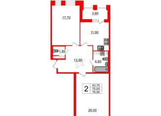 2-комнатная квартира на продажу, 73.7 м2, Санкт-Петербург, Манчестерская улица, 3, ЖК Светлана Парк