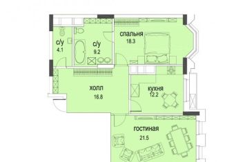 Двухкомнатная квартира на продажу, 76 м2, Москва, Авиационная улица, 79В, ЖК Алые Паруса